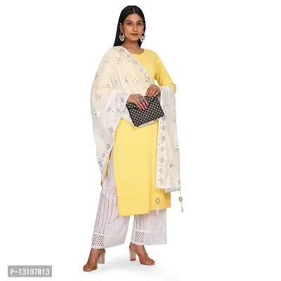 NEEL ART Women's Sequine Embroidered Chanderi Cotton Dupatta with Lace border.(Free Size_White_20)