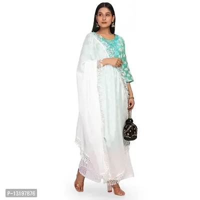 NEEL ART Women's Plain Casual Chinon Silk Fabric with Lace border Dupatta.(Free Size_White_09)-thumb0