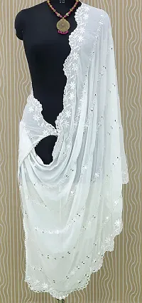 NEEL ART Women's Embroidered Chiffon Dupatta with Lace border.(Free Size_White_01)-thumb3