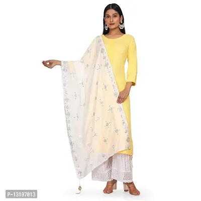 NEEL ART Women's Sequine Embroidered Chanderi Cotton Dupatta with Lace border.(Free Size_White_20)-thumb3