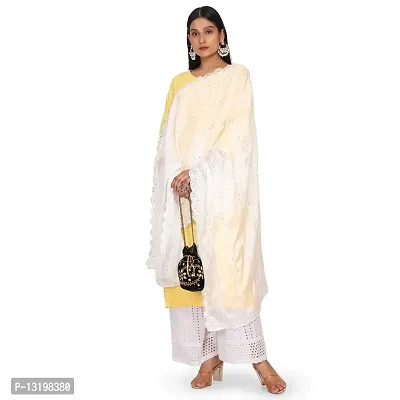 NEEL ART Women's Embroidered Chiffon Dupatta with Lace border.(Free Size_White_03)