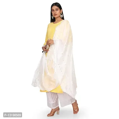 NEEL ART Women's Embroidered Chiffon Dupatta with Lace border.(Free Size_White_01)