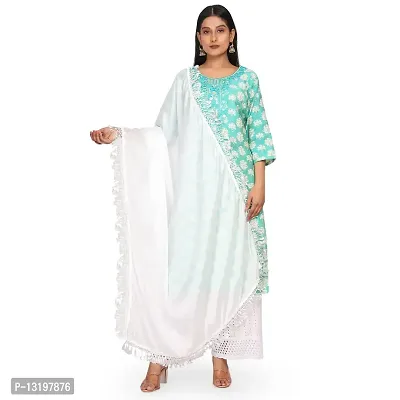 NEEL ART Women's Plain Casual Chinon Silk Fabric with Lace border Dupatta.(Free Size_White_09)-thumb5
