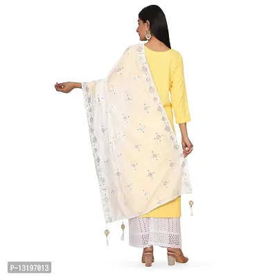 NEEL ART Women's Sequine Embroidered Chanderi Cotton Dupatta with Lace border.(Free Size_White_20)-thumb2