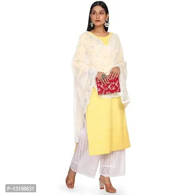 NEEL ART Women's Embroidered Chanderi Cotton Dupatta with Lace border.(Free Size_White_17)