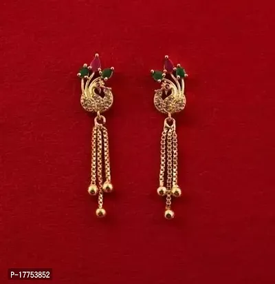 Elegant Golden Brass American Diamond Drop Earrings Earring For Women