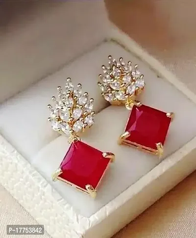 Elegant Red Brass American Diamond Drop Earrings Earring For Women-thumb0