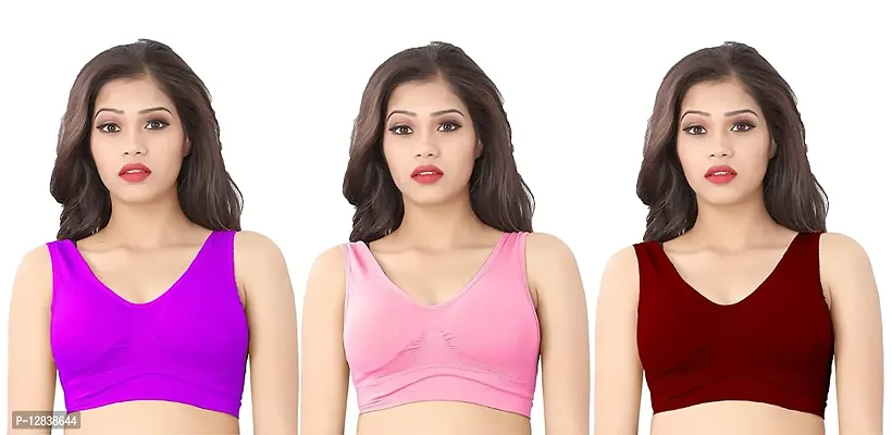 Buy Glamsty Women Cotton Non Padded Non-Wired Air Sports Bra Pack of 3 Set  1 (Multicolored8) Size:-32 Online In India At Discounted Prices