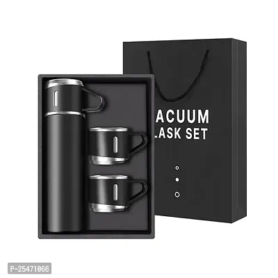 Black Vacuum Flask Gift Set with Name, Bottle with 3 Cups 500 ml Flask 500 ml Flask, Corporate Gift Items. customised Gifts    (multicolour)