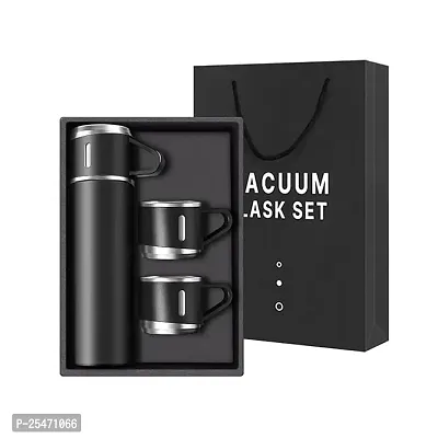 Black Vacuum Flask Gift Set with Name, Bottle with 3 Cups 500 ml Flask 500 ml Flask, Corporate Gift Items. customised Gifts    (multicolour)-thumb0