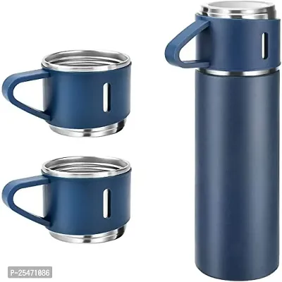 Stainless Steel Vacuum Flask Set with 3 Steel Cups Combo for Hot and Cold Drink Flask Bottle 500ml Multicolor
