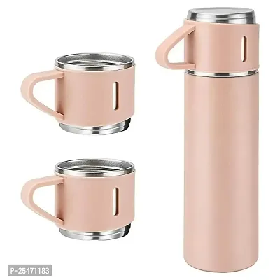 Stainless Steel Thermo 500ml Vacuum Insulated Bottle with 3 Cup for Hot  Cold Drinks Portable Water Flask(multicolour)