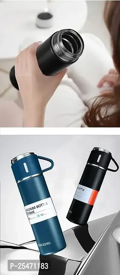 Stainless Steel Thermo 500ml Vacuum Insulated Bottle with 3 Cup for Hot  Cold Drinks Portable Water Flask(multicolour)-thumb5