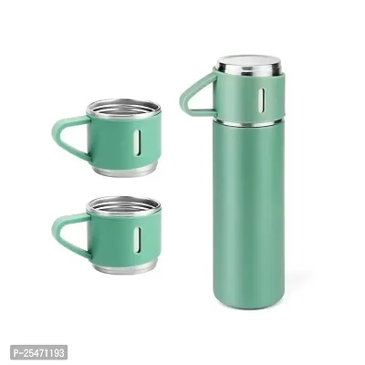 Stainless Steel Vacuum Flask Set with 3 Steel Cups Combo for Coffee HOT Drink and Cold Water Flask Ideal Gifting Travel Friendly Latest Flask Bottle. (500ML) (multicolour)