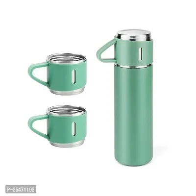 Stainless Steel Vacuum Flask Set with 3 Steel Cups Combo for Coffee HOT Drink and Cold Water Flask Ideal Gifting Travel Friendly Latest Flask Bottle. (500ML) (multicolour)-thumb0