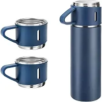 Stainless Steel Vacuum Flask Set with 3 Steel Cups Combo for Coffee HOT Drink and Cold Water Flask Ideal Gifting Travel Friendly Latest Flask Bottle. (500ML) (multicolour)-thumb1