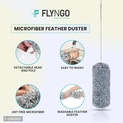 Microfiber Feather Duster Bendable  Extendable Fan Cleaning Duster with 100 inches Expandable Pole Handle Washable Duster for High Ceiling Fans, Window Blinds, Furniture (Grey)-thumb2