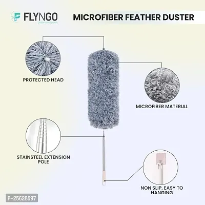 Microfiber Feather Duster Bendable  Extendable Fan Cleaning Duster with 100 inches Expandable Pole Handle Washable Duster for High Ceiling Fans, Window Blinds, Furniture (Grey)-thumb5