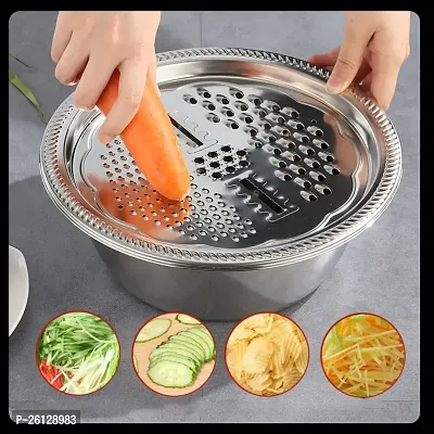 Stainless Steel 3 in 1 Kitchen Multipurpose Kitchen Stainless Steel Bowl,Vegetable/Fruit Grater Kitchen Mesh Strainers,Drain Basket, Julienne Graters for Vegetable Cutter-thumb4