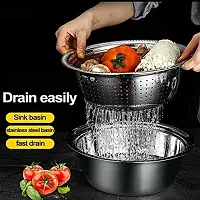 Stainless Steel 3 in 1 Kitchen Multipurpose Kitchen Stainless Steel Bowl,Vegetable/Fruit Grater Kitchen Mesh Strainers,Drain Basket, Julienne Graters for Vegetable ..-thumb1