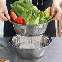 3 in 1 Multifunctional Grater Basin Stainless Steel Colanders Set Basin with Grater Strainer and Drain Basket for Kitchen Washing Vegetables (26CM)-thumb2