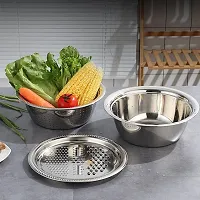3 in 1 Kitchen Multipurpose Kitchen Stainless Steel Bowl, Drain Basket, Julienne Graters for Vegetable Cutter,Vegetable/Fruit Grater Kitchen Mesh Strainers(Set of 1, 26CM)-thumb3