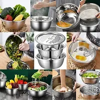 3 in 1 Kitchen Multipurpose Kitchen Stainless Steel Bowl, Drain Basket, Julienne Graters for Vegetable Cutter,Vegetable/Fruit Grater Kitchen Mesh Strainers(Set of 1, 26CM)-thumb4