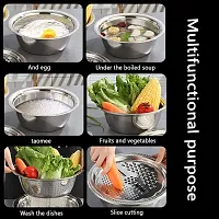 Stainless Steel Basket | 3 in 1 Multifunctional Stainless Steel Drain Basket | Vegetable Cutter with Drain Basket | Grater  Drain Bowl | Kitchen Salad Maker Bowls-thumb4