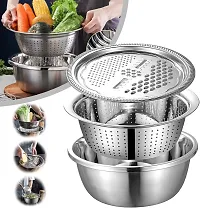 Enterprises Stainless Steel Vegetable Cutter Basket | 3 in 1 Multifunctional Stainless Steel Drain Basket | Vegetable Cutter with Drain Basket | Grater  Drain Bowl | Kitchen Salad Maker Bowls-thumb3