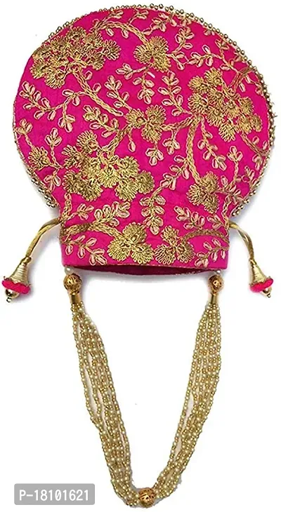 BINORI FASHIONS Rajasthani Style Royal Clutch Silk Batwa Bag Combo Wristlets Ethnic Potli Combo For Women's Zari Work Potli Combo Bridal Potli Combo Potli Bags Combo. (PINK  BABY PINK)-thumb3
