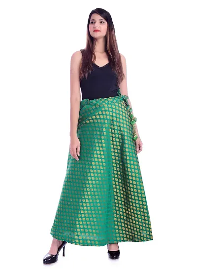 Pink Beauty Women's Umbrella Cut Silk Green Lehenga/Skirt for Party/Festival Function.-thumb0