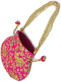 BINORI FASHIONS Rajasthani Style Royal Clutch Silk Batwa Bag Combo Wristlets Ethnic Potli Combo For Women's Zari Work Potli Combo Bridal Potli Combo Potli Bags Combo. (PINK  BABY PINK)-thumb1