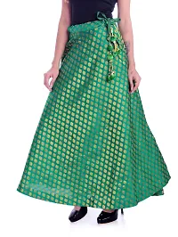 Pink Beauty Women's Umbrella Cut Silk Green Lehenga/Skirt for Party/Festival Function.-thumb1