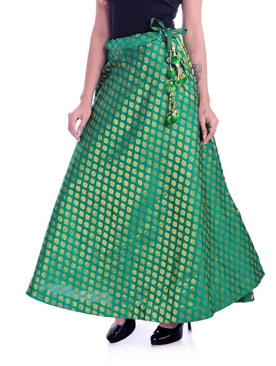 Pink Beauty Women's Umbrella Cut Silk Green Lehenga/Skirt for Party/Festival Function.-thumb2