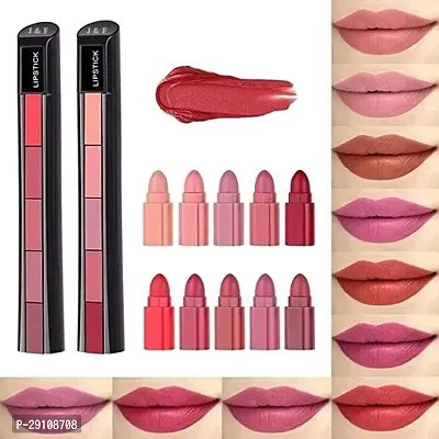 5 in 1 Lipsticks Matte Finish Combo Pack for Women Red and Nude Edition-thumb0