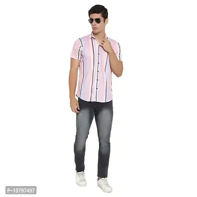 Edgy New Casual Pink Lining Half Sleeves Man Casual Shirt (Pink) Size:-Medium-thumb0