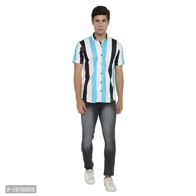 Edgy Mens Lycra Stripped Lines Design Printed Half Sleeve Casual Shirts for Boys and Mens (Multi) (Size:-Large)-thumb0