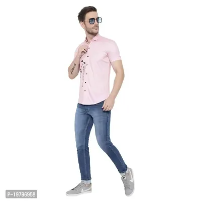 Edgy Mens Lycra Sparrow Design Printed Half Sleeve Casual Shirts for Boys and Mens (Light Pink) (Size:-X-Large)-thumb2