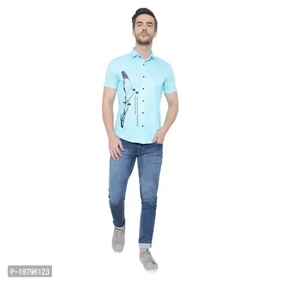 Edgy Mens Lycra Sparrow Design Printed Half Sleeve Casual Shirts for Boys and Mens (Sky Blue) (Size:-X-Large)