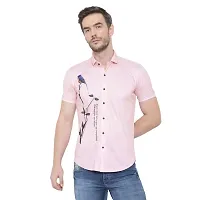 Edgy Mens Lycra Sparrow Design Printed Half Sleeve Casual Shirts for Boys and Mens (Light Pink) (Size:-Medium)-thumb4