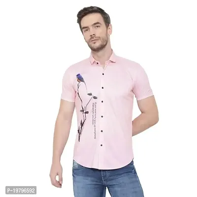 Edgy Mens Lycra Sparrow Design Printed Half Sleeve Casual Shirts for Boys and Mens (Light Pink) (Size:-Medium)-thumb5