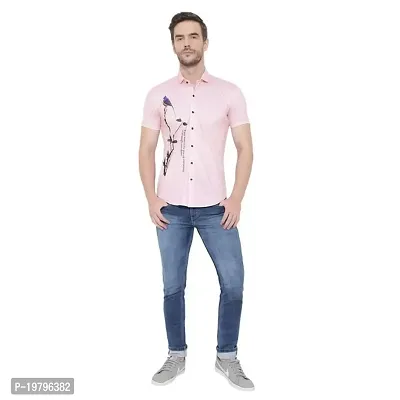 Edgy Mens Lycra Sparrow Design Printed Half Sleeve Casual Shirts for Boys and Mens (Light Pink) (Size:-Large)