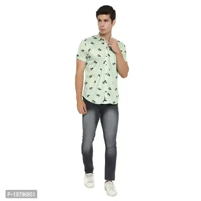 Edgy Mens Lycra Stripped Lines Design Printed Half Sleeve Casual Shirts for Boys and Mens (Light Green) (Size:-Large)
