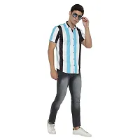 Edgy Mens Lycra Stripped Lines Design Printed Half Sleeve Casual Shirts for Boys and Mens (Multi) (Size:-Large)-thumb3