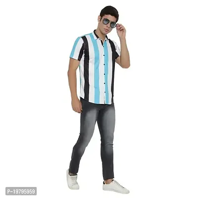 Edgy Mens Lycra Stripped Lines Design Printed Half Sleeve Casual Shirts for Boys and Mens (Multi) (Size:-Large)-thumb4