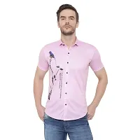 Edgy Mens Lycra Sparrow Design Printed Half Sleeve Casual Shirts for Boys and Mens (Pink) (Size:-Small)-thumb2