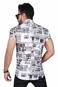 Edgy Mens Lycra News Papper Design Printed Half Sleeve Casual Shirts for Boys and Mens (White) (Size:-Medium)-thumb3