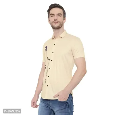 Edgy Mens Lycra Sparrow Design Printed Half Sleeve Casual Shirts for Boys and Mens (Beige) (Size:-Medium)-thumb5
