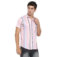 Edgy New Casual Pink Lining Half Sleeves Man Casual Shirt (Pink) Size:-Medium-thumb1