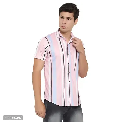 Edgy New Casual Pink Lining Half Sleeves Man Casual Shirt (Pink) Size:-Medium-thumb2